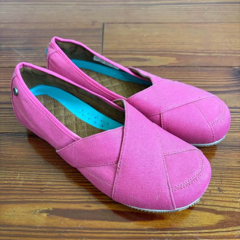 MOZO Sport Flat Canvas Womens Shoes Size 7.5 Pink Slip On Comfort Loafers 3734